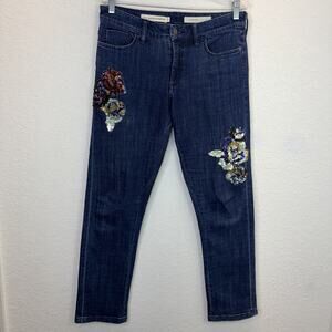 Pilcro Anthropologie Mid-Rise Slim Boyfriend Jeans Size 27 Floral Embroidery